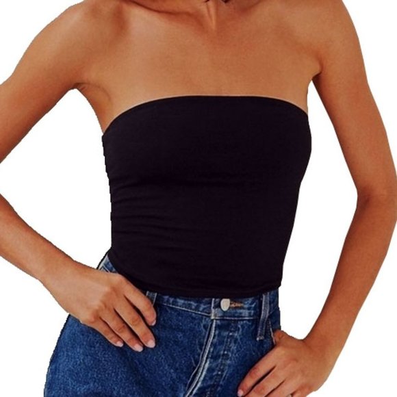 silence + noise Tops - Silence + Noise Black Strapless Crop Top